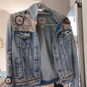 Desigual denim jacket floral motif embellished